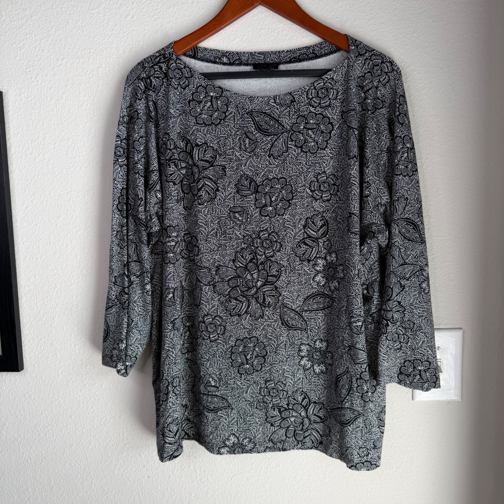 J Jill Wearever‎ Collection Floral Print Top Womens XL Travel Knit